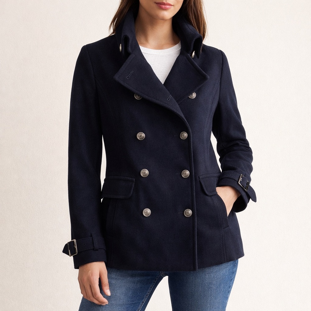 Levi’s Women’s Navy Wool Blend Peacoat Jacket 60% Wool Double Breasted M